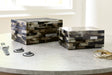 Ellford black brown cream decorative box set of 2 showing mosaic pattern from front
