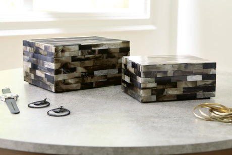 Ellford black brown cream decorative box set of 2 showing mosaic pattern from front