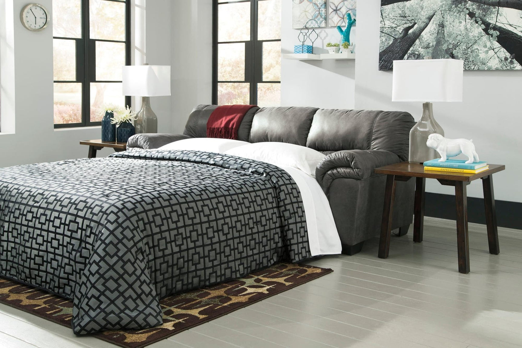 Bladen Slate Full Size Sleeper Sofa front view in slate faux leather