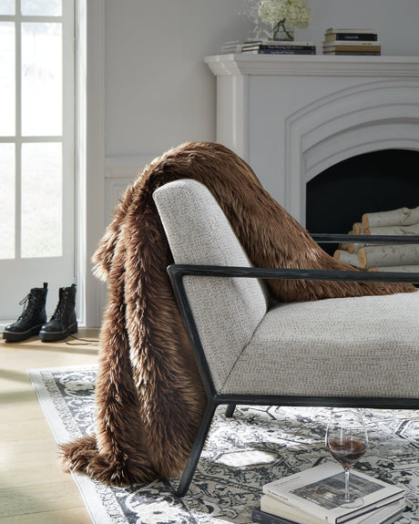 Bellethrone brown faux fur throw laid flat showing texture