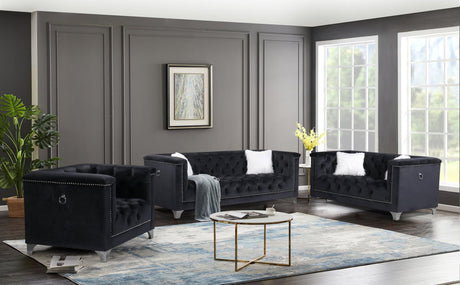 Prince Black Velvet Tufted Upholstered Living Room Set main view