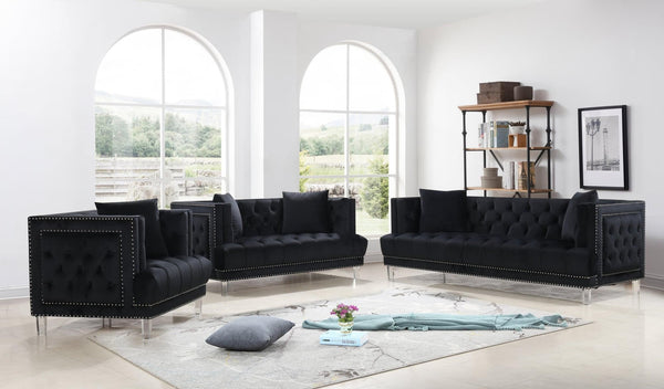 Lucas black velvet tufted sofa and loveseat set, main view