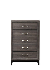 Akerson Gray Chest, front view showing 5 drawers