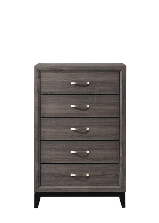Akerson Gray Chest, front view showing 5 drawers