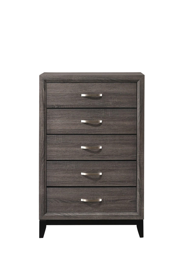 Akerson Gray Chest, front view showing 5 drawers