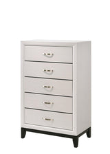 Akerson Chalk 5-Drawer Chest, front angle showing wood and metal frame