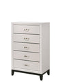 Akerson Chalk 5-Drawer Chest, front angle showing wood and metal frame