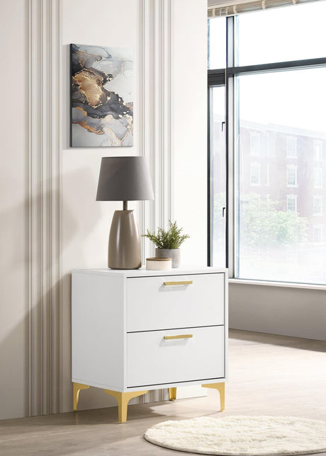 Kendall white two-drawer nightstand front view