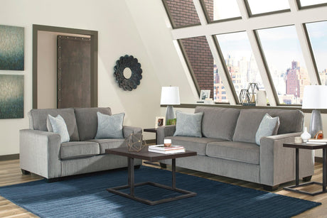 Ashley Altari Alloy Gray Fabric Upholstered Sofa front view