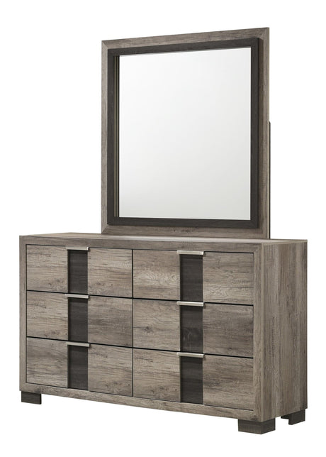 Rangley gray dresser six drawers front view
