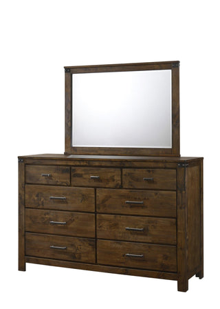 Curtis Dresser Brown Rustic Wood 9 Spacious Drawers front view