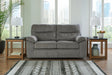 Bindura Mineral Velvet Glider Loveseat front view in mineral velvet