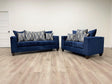 Dora blue chenille velvet upholstered living room sofa and loveseat set front view