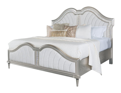 Evangeline upholstered eastern king platform bed with ivory fabric headboard