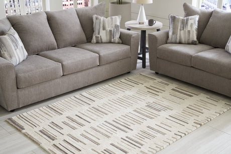 Leesdale Ivory Brown Black 5' x 7' rug front angle