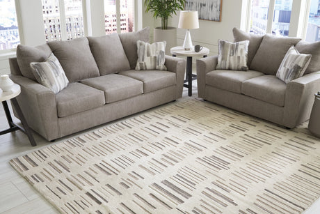 Leesdale Ivory Brown Black 8x10 rectangular area rug view from above