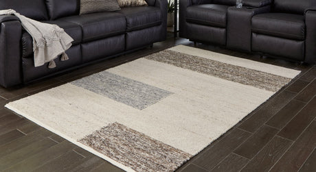 Barus 5x7 beige brown gray handwoven striped rug front view