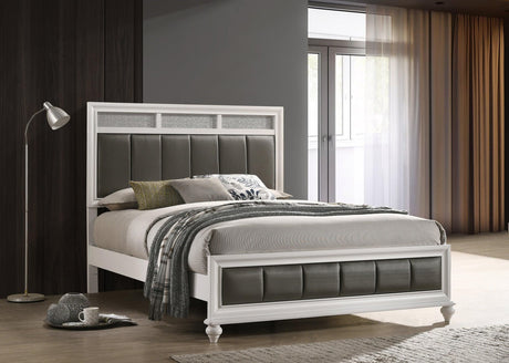 Barzini White Queen Upholstered Panel Bed front view with headboard