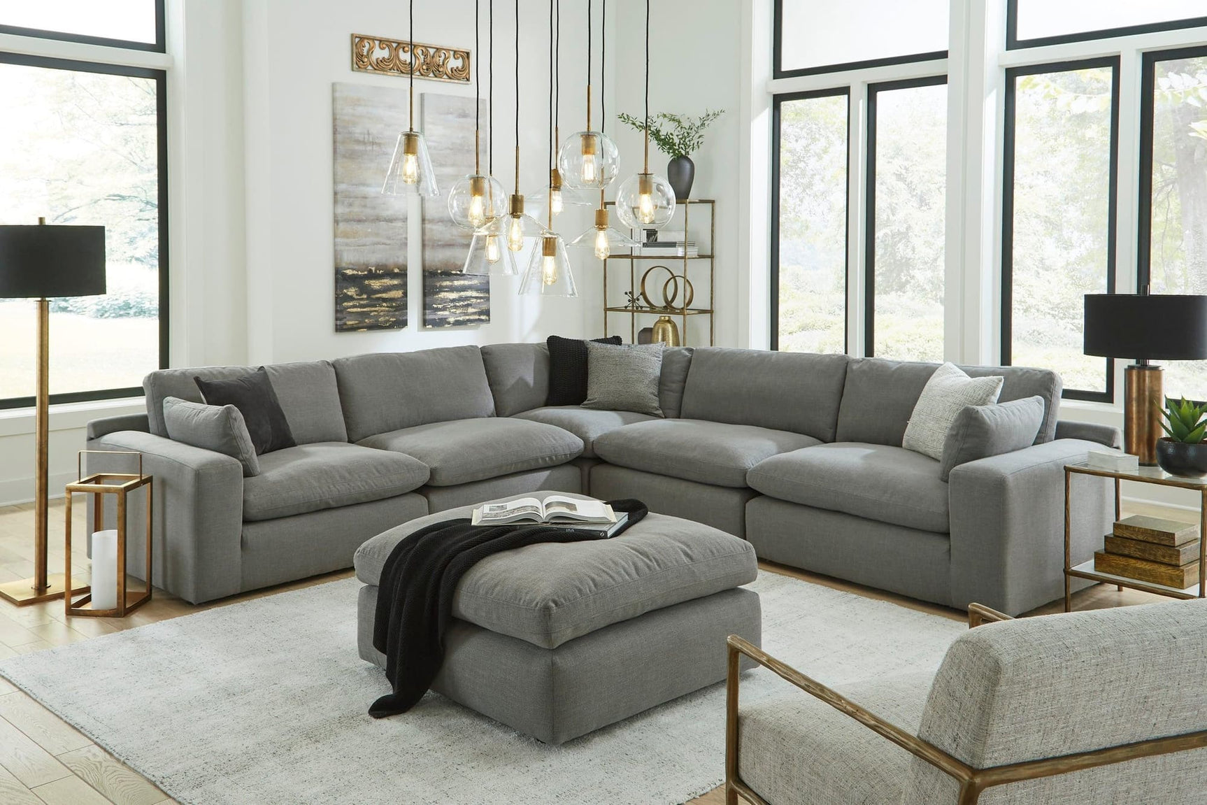 Cloud Gray Chenille Fabric Oversized Sectional Sofa front view