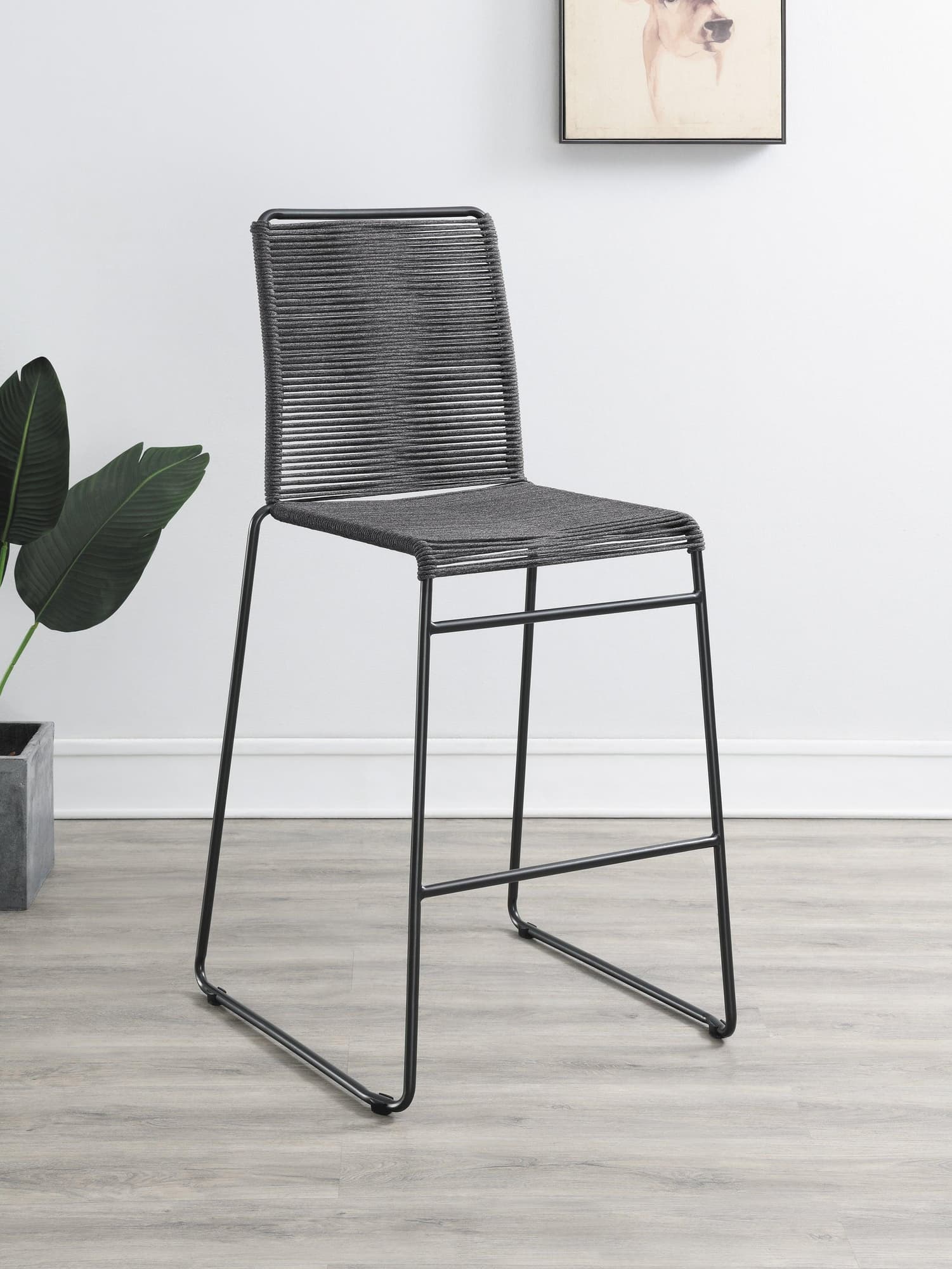 Kai Upholstered Bar Stool with Footrest Charcoal and Gunmetal front angle