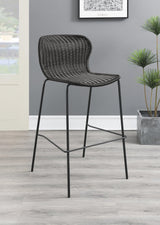 McKinley Upholstered Bar Stool front view brown upholstered seat and sandy black legs