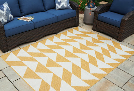 Thomley 5' x 7' ivory and yellow geometric area rug front view
