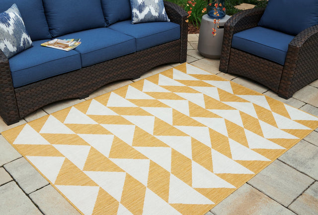 Thomley 5' x 7' ivory and yellow geometric area rug front view