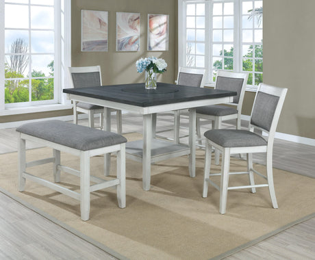 Fulton Chalk White Square Counter Height Dining Table with Lazy Susan, angled front view