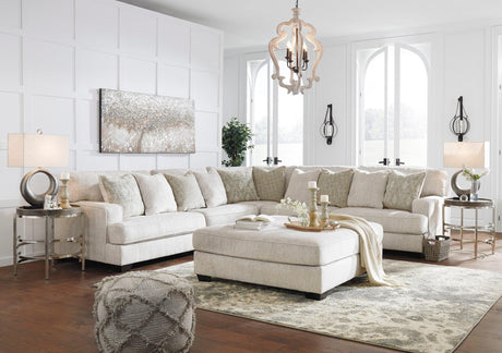 Front view of Ashley Rawcliffe parchment microfiber sectional sofa