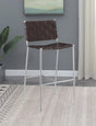 Adelaide upholstered bar stool side view showing brown leatherette and chrome legs