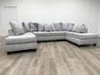 Dove sectional sofa velvet fabric silver nailhead trim metal legs front angle
