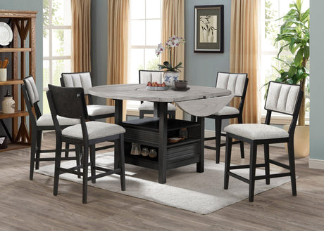 Cline Light Gray solid wood and veneers round counter height dining room set front angle