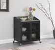 Arlette Wine Cabinet front view showing wire mesh doors and grey wash top