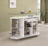 Gideon Crescent Shaped Glass Top Bar Unit with Drawer, front view