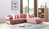London pink velvet tufted oversized sectional sofa front angle view