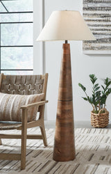 Danset honey brown wood base floor lamp front view