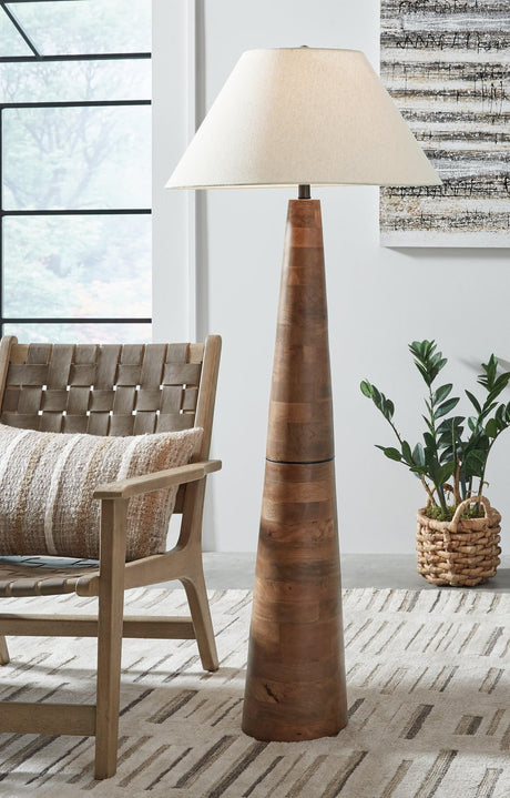 Danset honey brown wood base floor lamp front view