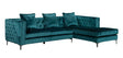 Main view of Ava teal velvet tufted sectional sofa with metal legs