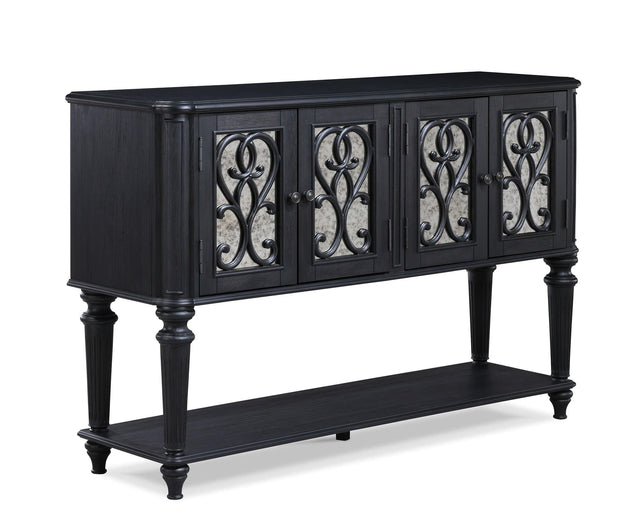 Kingsbury Dark Gray Solid Wood Storage Dining Sideboard front view