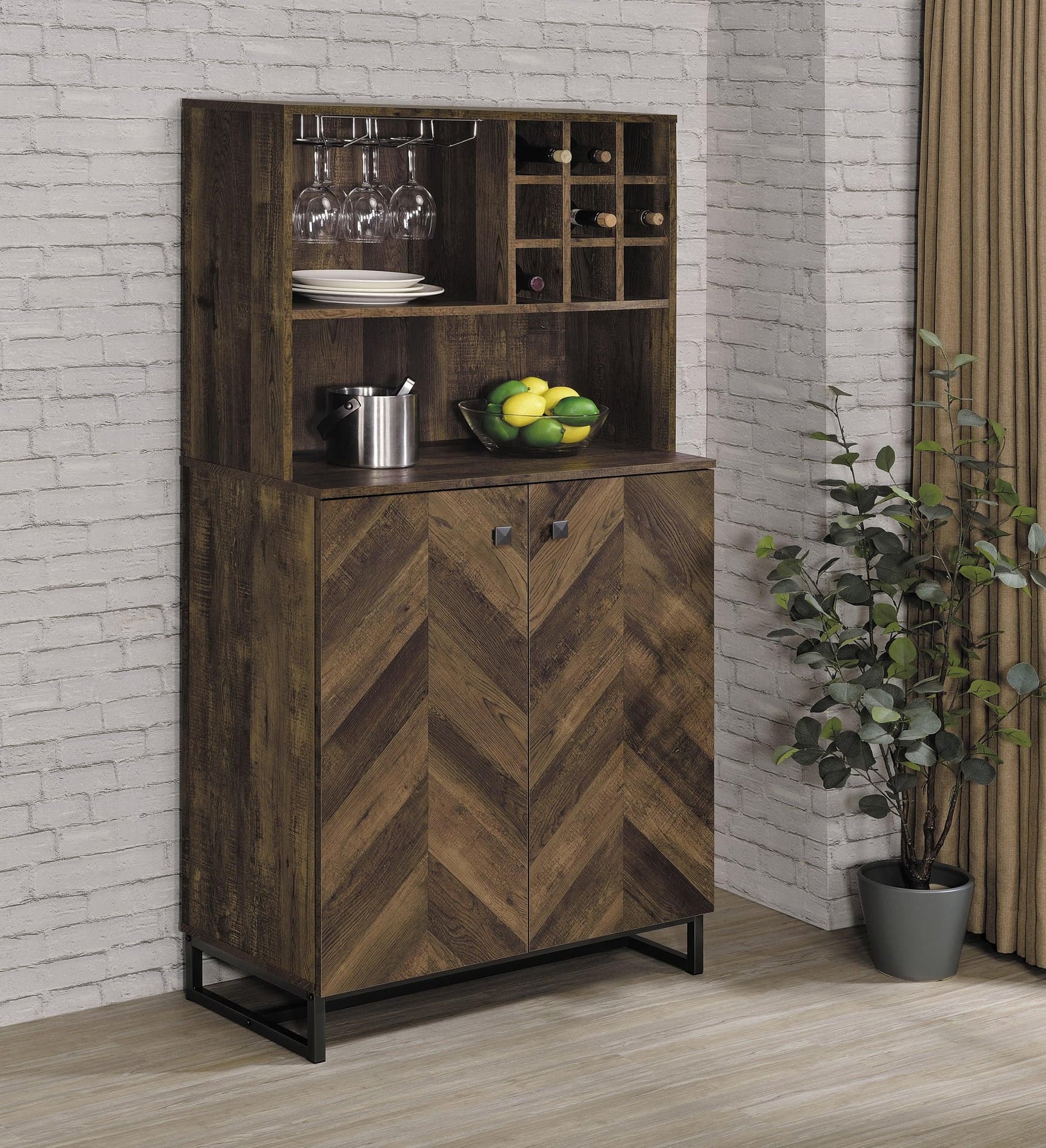 Mendoza 2-Door Rustic Oak Wine Cabinet angled view