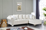 Front view of Royal Beige Velvet Tufted Sectional Sofa with accent pillows