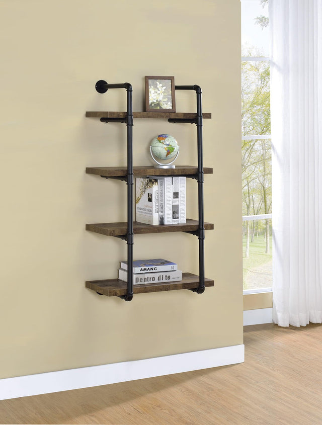 Elmcrest 24-Inch Wall Shelf Black and Rustic Oak angled front view