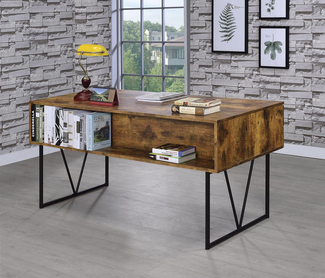 Analiese writing desk with 3 drawers and black metal frame, front view
