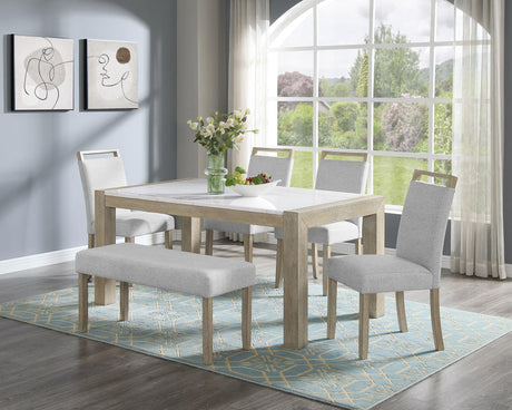 Main view of Dune Beige Gray Fabric Upholstered Dining Room Set dining table and chairs