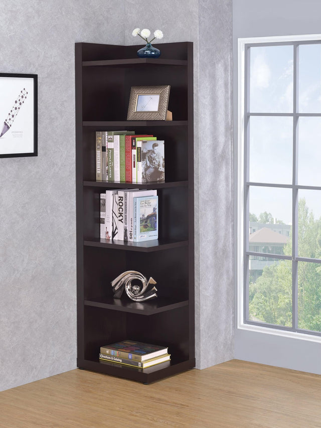 Pinckard 6-Tier Cappuccino Corner Bookcase front view
