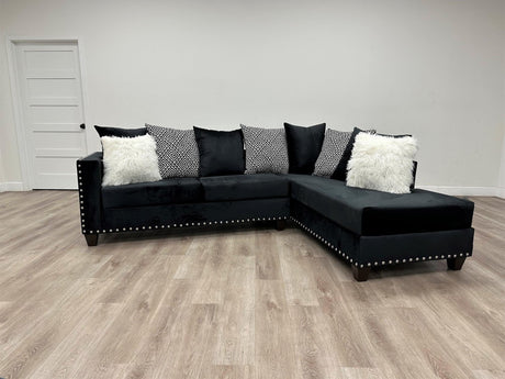 Main view of Santos Black Velvet Suede Sectional Sofa in black velvet suede