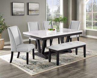 Vance gray and white marble top dining table front view