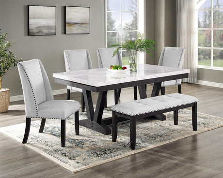 Vance gray and white marble top dining table front view