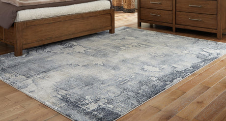 Langrich Blue gray cream 5'3" x 7'3" area rug flat lay