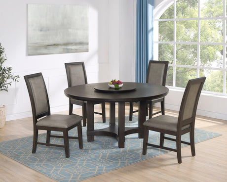 Jeffries Dark Brown Faux Leather Round Dining Room Set main dining table view